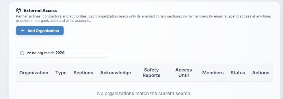 External Access list with an empty search result