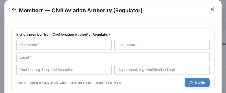 External member invitation form with no member rows
