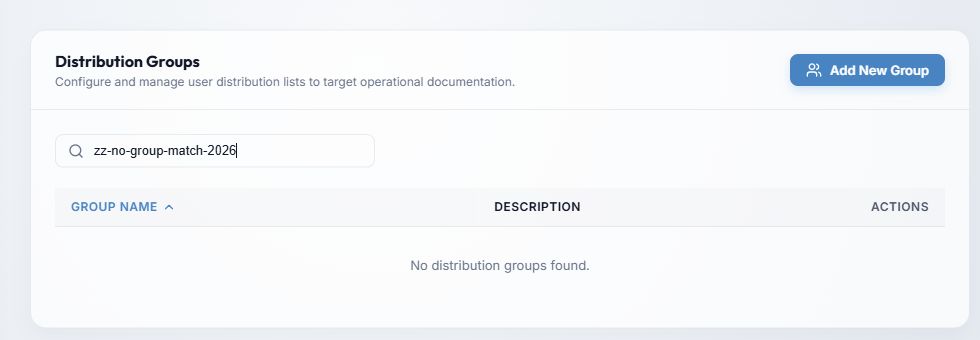 Distribution Groups list with an empty search result