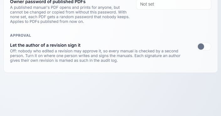 Manuals settings in the local demo