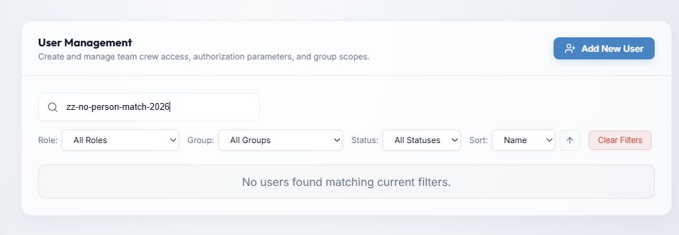 Users filters with an empty search result