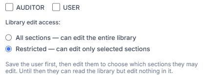 Library edit access choice in an empty fictional user form