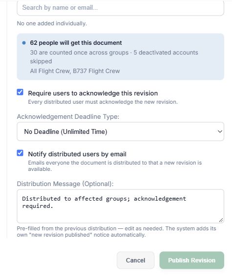 New revision settings for acknowledgement, deadline, email, and publish