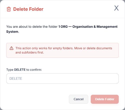 Delete Folder warning and confirmation field