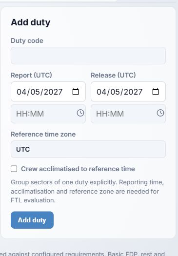 Duty form showing report and release fields