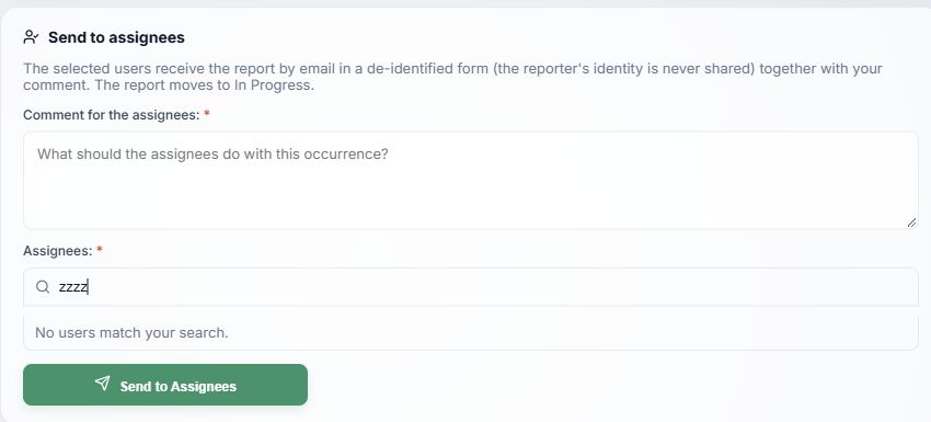 Send to assignees controls without employee identities